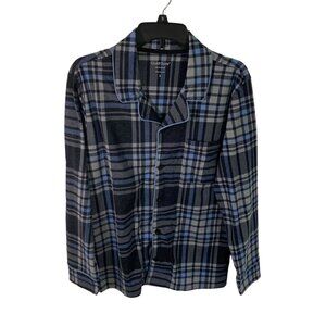 Cuddl Duds Navy Plaid Pajama Top Button-Up Long Sleeve S